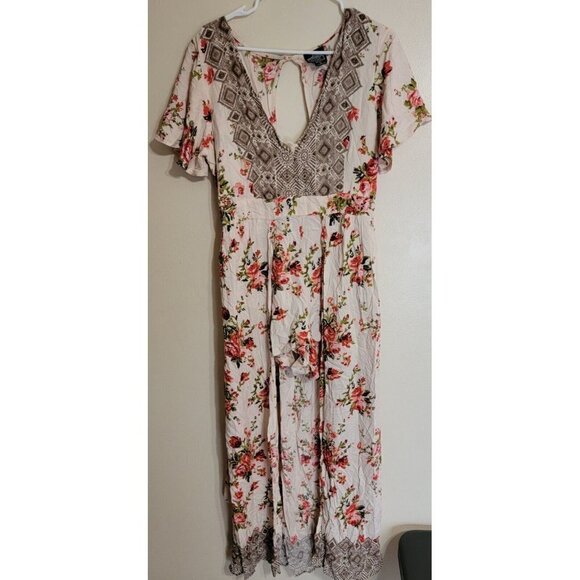 Angie Dress Women Large Flare Short Sleeve Tie Back Floral Print Romper Open - Picture 1 of 11